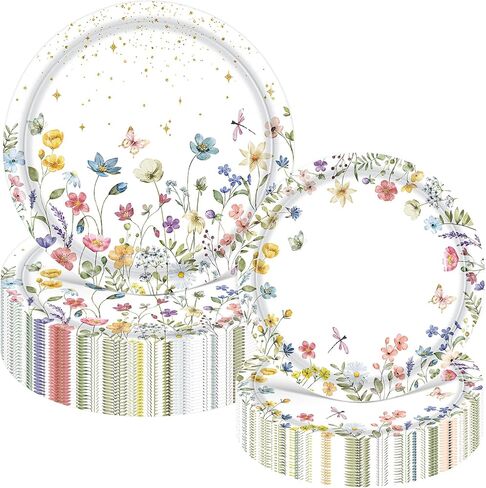 Mumufy 100 Pack Floral Paper Plates 9" & 7" Disposable Wildflower Dessert Plate Green Watercolor Dinner Tableware Floral Party Decoration for Wedding Birthday Baby Shower Spring Tea Party Supplies in Saudi Arabia