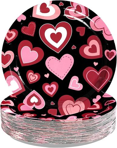 50 Pcs Valentine's Day Paper Plates 9" Heart Cherry Dessert Plates Disposable Red Pink Lucky in Love Party Supplies for Valentines Day Wedding Bachelorette Birthday Party Decorations in Saudi Arabia