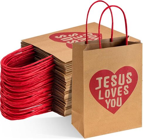 Sherr 24 Pcs Valentines Jesus Loves You Christian Gift Bags Bulk with Handle Religious Scripture Bible Verse Goodie Bag for First Communion Baptism Church Party Favor in Saudi Arabia