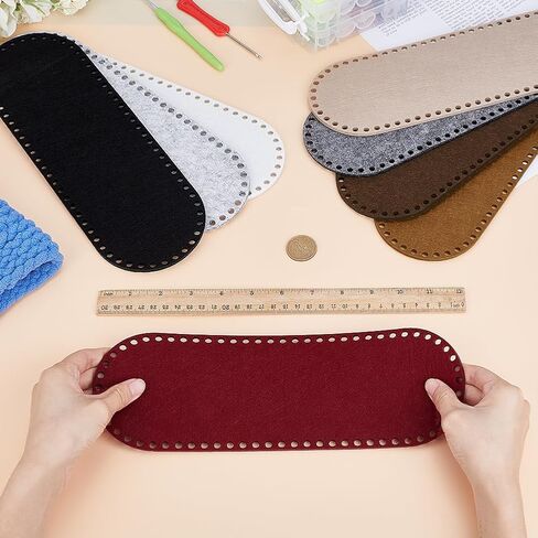 PH PandaHall 8pcs Oval Bag Bases for Crochet Felt Crochet Bag Bottom Base, 8 Colors Knitting Purse Bottom Shaper Pad with Holes for DIY Tote Purse Shoulder Crossbody Making, 11.8x3.9inch in Kuwait