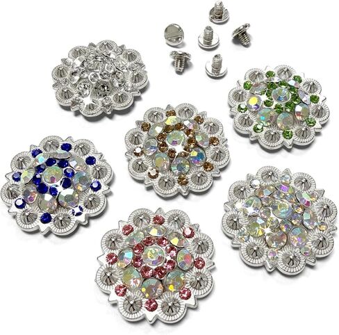 حجر الراين Conchos 1-1/2 بوصة حافة صدفية منقوشة Concho Screwback، حزمة من 12 قطعة (Crystal AB) in Saudi Arabia