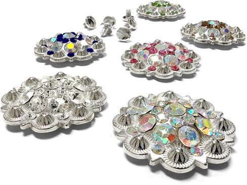 حجر الراين Conchos 1-1/2 بوصة حافة صدفية منقوشة Concho Screwback، حزمة من 12 قطعة (Crystal AB) in Saudi Arabia