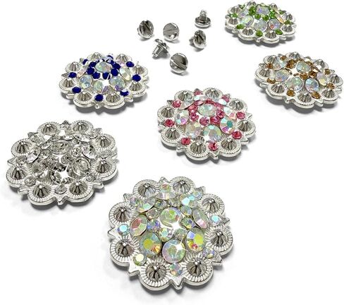 حجر الراين Conchos 1-1/2 بوصة حافة صدفية منقوشة Concho Screwback، حزمة من 12 قطعة (Crystal AB) in Saudi Arabia