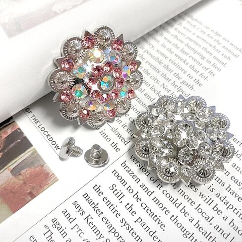 حجر الراين Conchos 1-1/2 بوصة حافة صدفية منقوشة Concho Screwback، حزمة من 12 قطعة (Crystal AB) in Saudi Arabia
