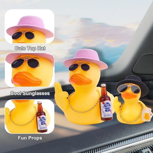 2Pcs Yellow Rubber Duck Car Dashboard Decorations, Funny Office Gifts Ducking Accessory, Quirky Decor Duck Rubber Ducky, Car Office Desktop Festival Gifts in Saudi Arabia
