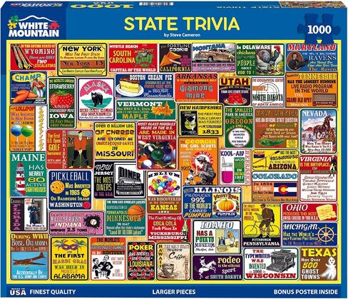 White Mountain 1000 Piece Jigsaw Puzzle Funny States Collage Puzzles with Large Pieces Gift for Adults and Family 24"x30" - State Trivia in Saudi Arabia
