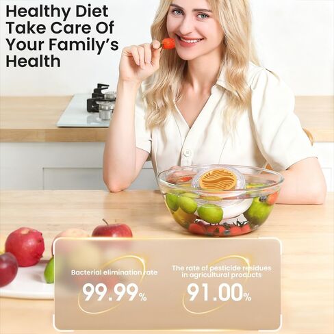 غسالة الفواكه والخضروات، منظف كهربائي، مياه تحليلية أسرع، مع منطقة تفاعل كبيرة، عد تنازلي لمدة 6 دقائق، مثالية لتنظيف الفاكهة والخضروات والأرز وأدوات المائدة (بيج) in Kuwait