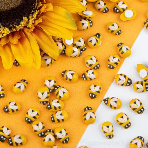 Framendino, 300 Pack Tiny Wooden Bee Decorations Wood Mini Bees Decor Self-Adhesive Bumble for Craft DIY Bee-Themed Party in Saudi Arabia