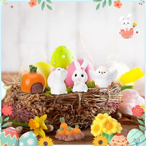 45 Pcs Easter Mini Resin Figurines, Miniature Sculptures Small Farm Bunny Chick Fairy Garden Decor for Egg Stuffers Gift Fairy Garden Cake Topper Decor in Saudi Arabia