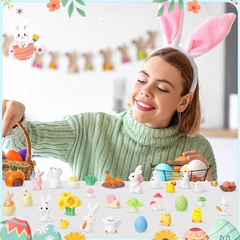 45 Pcs Easter Mini Resin Figurines, Miniature Sculptures Small Farm Bunny Chick Fairy Garden Decor for Egg Stuffers Gift Fairy Garden Cake Topper Decor in Saudi Arabia