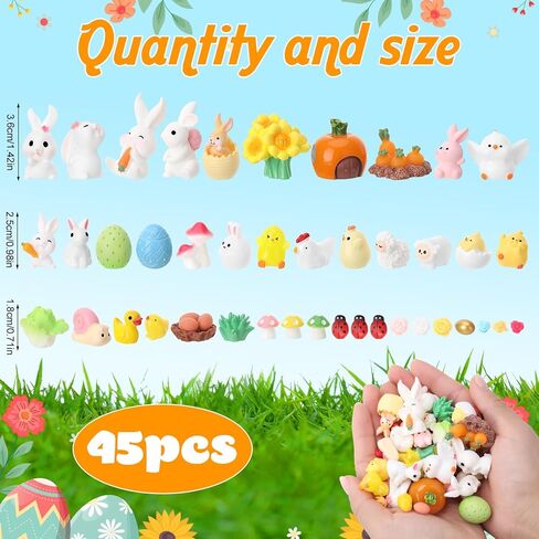 45 Pcs Easter Mini Resin Figurines, Miniature Sculptures Small Farm Bunny Chick Fairy Garden Decor for Egg Stuffers Gift Fairy Garden Cake Topper Decor in Saudi Arabia