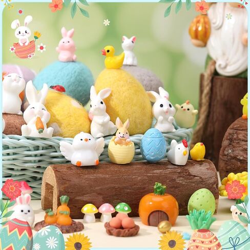 45 Pcs Easter Mini Resin Figurines, Miniature Sculptures Small Farm Bunny Chick Fairy Garden Decor for Egg Stuffers Gift Fairy Garden Cake Topper Decor in Saudi Arabia