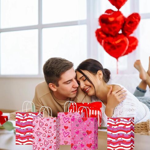 WINTMING 16 قطعة من أكياس هدايا عيد الحب، أكياس ورقية على شكل قلب مع مقابض، حقيبة هدايا لحفلات الذكرى السنوية لعيد الحب، حقيبة هدايا للمهرجانات in Kuwait