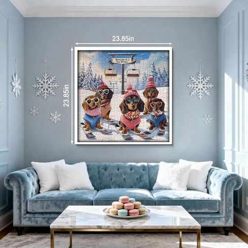 Funny Dachshund Skiing Dog Puzzles for Adults 1000 Pieces, Cute Puppy Jigsaw Puzzle Wearing Hats and Sunglasses Snowy Mountain Chairlift Scene, Challenging Holiday Animal Art Puzzle as Home Wall Decor in Saudi Arabia
