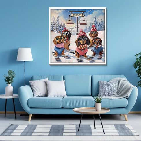 Funny Dachshund Skiing Dog Puzzles for Adults 1000 Pieces, Cute Puppy Jigsaw Puzzle Wearing Hats and Sunglasses Snowy Mountain Chairlift Scene, Challenging Holiday Animal Art Puzzle as Home Wall Decor in Saudi Arabia