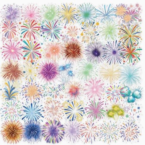 50 Pcs Fireworks Stickers - Vintage Style Self-Adhesive Scrapbooking Supplies, Waterproof Vinyl Stickers for Journal, Laptop, Guitar, Skateboard, Luggage & Planner Decoration in Saudi Arabia