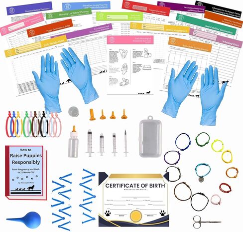 SheffieldSSShop Puppy Whelping Supplies- 52 Piece Puppy Whelping Kit for Puppies Birth- Pregnant Dog Birthing Supplies- Use in Whelping Box- Newborn Puppy Collars for Litter, Puppy Bottles for Nursing in Saudi Arabia