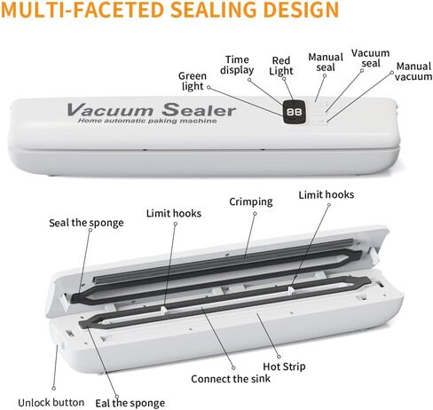 Food Vacuum Sealer 20 Vacuum Sealer Bags, Automatic Food Vacuum Sealer, Digital Display and Independent Sealing Function in Saudi Arabia