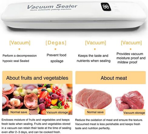 Food Vacuum Sealer 20 Vacuum Sealer Bags, Automatic Food Vacuum Sealer, Digital Display and Independent Sealing Function in Saudi Arabia