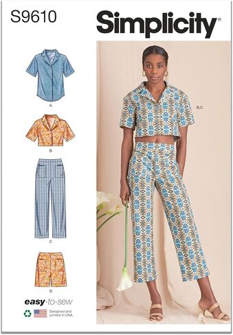 Simplicity SS9610H5 Misses' Top، والسراويل ذات الساق المستقيمة، ومجموعة أنماط الخياطة القصيرة، رمز التصميم S9610، الأحجام 6-8-10-12-14 in Kuwait