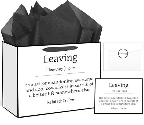 Funny Going Away Gift Bag Black White Farewell Goodbye Christmas Gift Bag with Wrapping Paper Card Sticker Envelope for Coworkers Leaving Gifts Retirement Good Luck We Will Miss You Presents Favors in Saudi Arabia