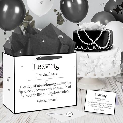 Funny Going Away Gift Bag Black White Farewell Goodbye Christmas Gift Bag with Wrapping Paper Card Sticker Envelope for Coworkers Leaving Gifts Retirement Good Luck We Will Miss You Presents Favors in Saudi Arabia