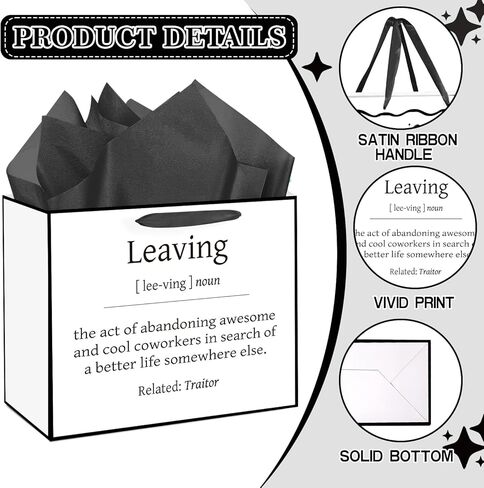 Funny Going Away Gift Bag Black White Farewell Goodbye Christmas Gift Bag with Wrapping Paper Card Sticker Envelope for Coworkers Leaving Gifts Retirement Good Luck We Will Miss You Presents Favors in Saudi Arabia