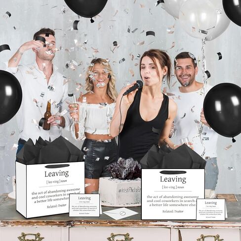 Funny Going Away Gift Bag Black White Farewell Goodbye Christmas Gift Bag with Wrapping Paper Card Sticker Envelope for Coworkers Leaving Gifts Retirement Good Luck We Will Miss You Presents Favors in Saudi Arabia
