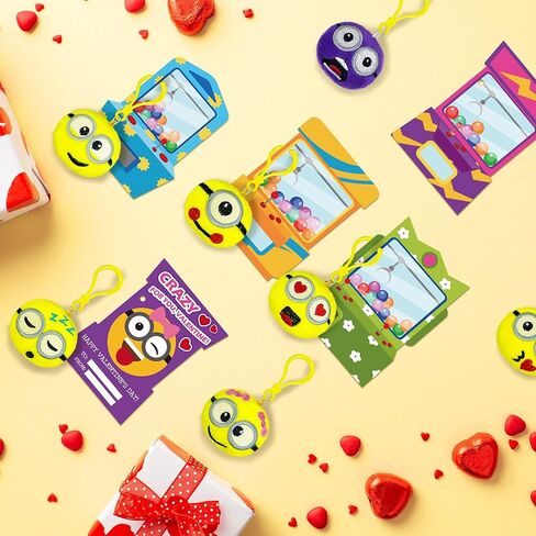 Valentines Plush Keychain - 28 PACK Expression Face Plush Keychain with Claw Machine Valentines Day Cards, Funny Valentine Exchange Cards for School Classroom, Valentines Day Gifts for Kids in Saudi Arabia