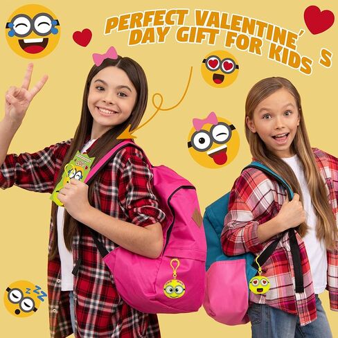 Valentines Plush Keychain - 28 PACK Expression Face Plush Keychain with Claw Machine Valentines Day Cards, Funny Valentine Exchange Cards for School Classroom, Valentines Day Gifts for Kids in Saudi Arabia