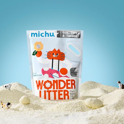 Michu Wonder Cat Litter, Cassava Plant-Based Cat Litter, Automatic Litter Box Friendly, Flushable & Fast Clumping, Low Dust Odor Control, 5.5lb/88oz - Lemon Tea 2 Pack in Saudi Arabia