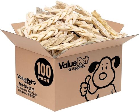 ValueBull Beef Cheek Braids, Long Lasting Dog Chews, 5-6 Inch, 100 Count Bulk Pack - Long Lasting Dog Chews, Rich in Collagen, Single Ingredient, Cleans Teeth in Saudi Arabia
