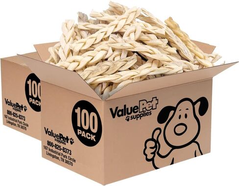 ValueBull Beef Cheek Braids, Long Lasting Dog Chews, 5-6 Inch, 100 Count Bulk Pack - Long Lasting Dog Chews, Rich in Collagen, Single Ingredient, Cleans Teeth in Saudi Arabia