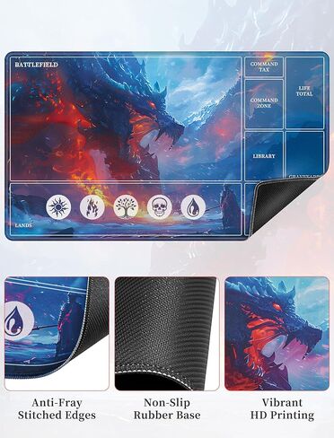 حصيرة لعب NiHome متوافقة مع MTG Magic The Gathering، مقاس 24 × 14 بوصة - قاعدة مطاطية غير قابلة للانزلاق، حواف مخيطة، مناطق للبطاقات وغطاء تخزين واقٍ (تنين الجليد) in Saudi Arabia