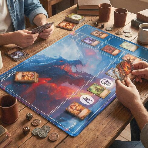 حصيرة لعب NiHome متوافقة مع MTG Magic The Gathering، مقاس 24 × 14 بوصة - قاعدة مطاطية غير قابلة للانزلاق، حواف مخيطة، مناطق للبطاقات وغطاء تخزين واقٍ (تنين الجليد) in Saudi Arabia