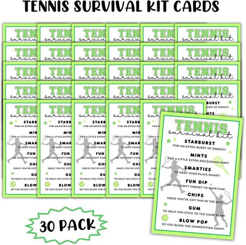Tennis Team Survival Kit Cards 30pk 4x6" List Tag Labels Emergency Welcome Back Travel Kids Printables for Coaches Ball Players Goodie Bag in Saudi Arabia