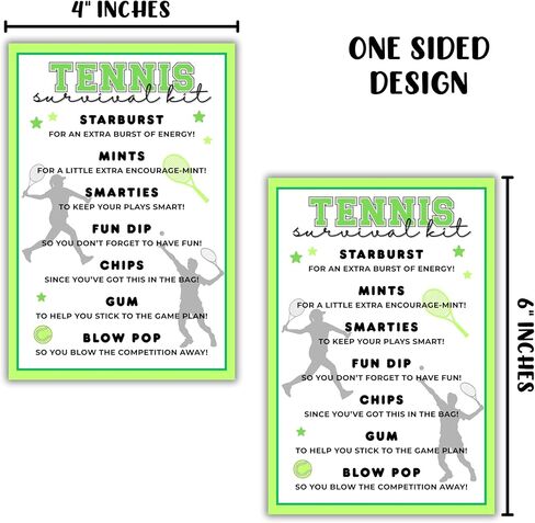 Tennis Team Survival Kit Cards 30pk 4x6" List Tag Labels Emergency Welcome Back Travel Kids Printables for Coaches Ball Players Goodie Bag in Saudi Arabia