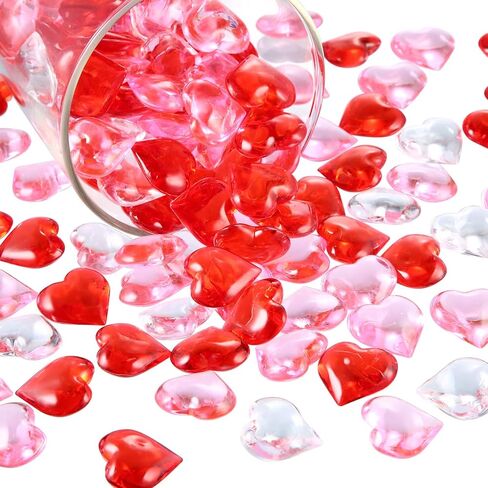 Bememo 168 Pieces Valentine's Day 3D Acrylic Heart Gems Crystal for Table Scatter Decorations Heart Shaped Vase Filler for DIY Crafts Rhinestones Valentine's Wedding Supplies (Pink) in Saudi Arabia