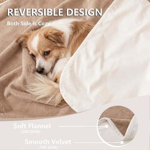Waterproof Dog Blanket for Couch, Reversible Pet Throw Blankets Leak Proof Sofa Bed Protector for Furniture Machine Washable-68x82,Khaki+Beige in Saudi Arabia