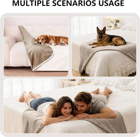 Waterproof Dog Blanket for Couch, Reversible Pet Throw Blankets Leak Proof Sofa Bed Protector for Furniture Machine Washable-68x82,Khaki+Beige in Saudi Arabia