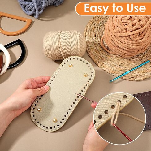 AOZUO 8+16 Pcs Bag Bases for Crochet with D Shape Purse Handles and 2 Pcs Crochet Hooks for Bag Making, 4 Colors Leather Purse Oval Bottoms for Crocheting DIY Bags Knitting in Saudi Arabia