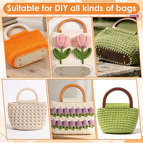 AOZUO 8+16 Pcs Bag Bases for Crochet with D Shape Purse Handles and 2 Pcs Crochet Hooks for Bag Making, 4 Colors Leather Purse Oval Bottoms for Crocheting DIY Bags Knitting in Saudi Arabia