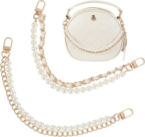 Bremorou 2 Pcs Bag Chain with Pearls Extender Pearl Bag Charms for Handbags Gold & White Charm Chain Elegant Metal Purse Strap Extender Replacement for Women Handbags Decorations Accessories in Saudi Arabia