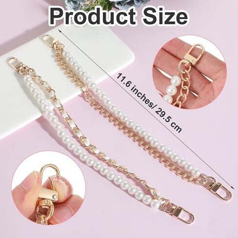 Bremorou 2 Pcs Bag Chain with Pearls Extender Pearl Bag Charms for Handbags Gold & White Charm Chain Elegant Metal Purse Strap Extender Replacement for Women Handbags Decorations Accessories in Saudi Arabia