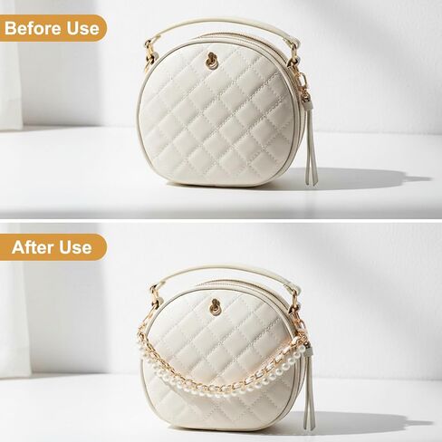 Bremorou 2 Pcs Bag Chain with Pearls Extender Pearl Bag Charms for Handbags Gold & White Charm Chain Elegant Metal Purse Strap Extender Replacement for Women Handbags Decorations Accessories in Saudi Arabia