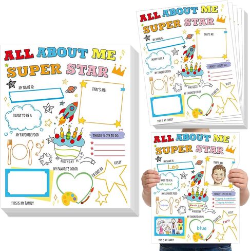 Weekgrat 24 Pcs Large All About Me Posters Colorful Star Posters for Star Teacher Supplies Must Haves Decor in Saudi Arabia