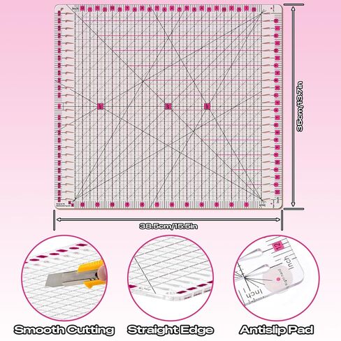 Quilting Ruler |12.5x12.5 Inch Slotted Quilting Ruler for Fabric Cutting, Sewing & Patchwork | Acrylic Quilt Ruler with Measurement in Saudi Arabia