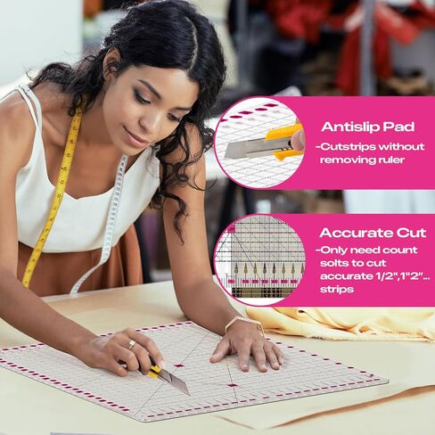 Quilting Ruler |12.5x12.5 Inch Slotted Quilting Ruler for Fabric Cutting, Sewing & Patchwork | Acrylic Quilt Ruler with Measurement in Saudi Arabia