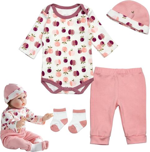 Reborn Baby Doll Clothes Girl Outfit Accessories for 17-22 Inch Reborn Dolls Baby Girl Doll Clothes 4pcs Set in Saudi Arabia