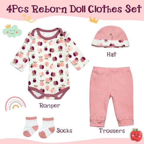 Reborn Baby Doll Clothes Girl Outfit Accessories for 17-22 Inch Reborn Dolls Baby Girl Doll Clothes 4pcs Set in Saudi Arabia